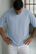 1 Adet Erkek Açık Bebe Mavi Basic Düz Baskısız Oversize Salas Loose Fit T-shirt