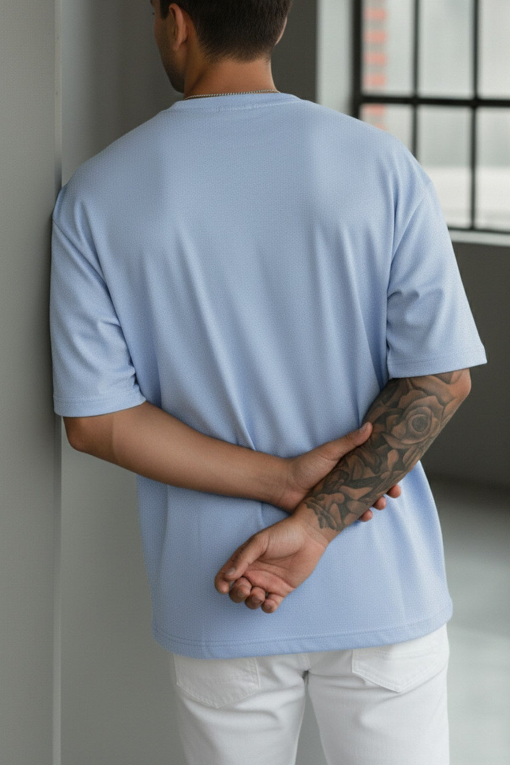 1 Adet Erkek Açık Bebe Mavi Basic Düz Baskısız Oversize Salas Loose Fit T-shirt