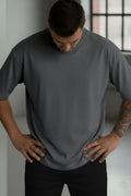 1 Adet Erkek Antrasit Melanj Basic Düz Baskısız Oversize Salas Loose Fit T-shirt