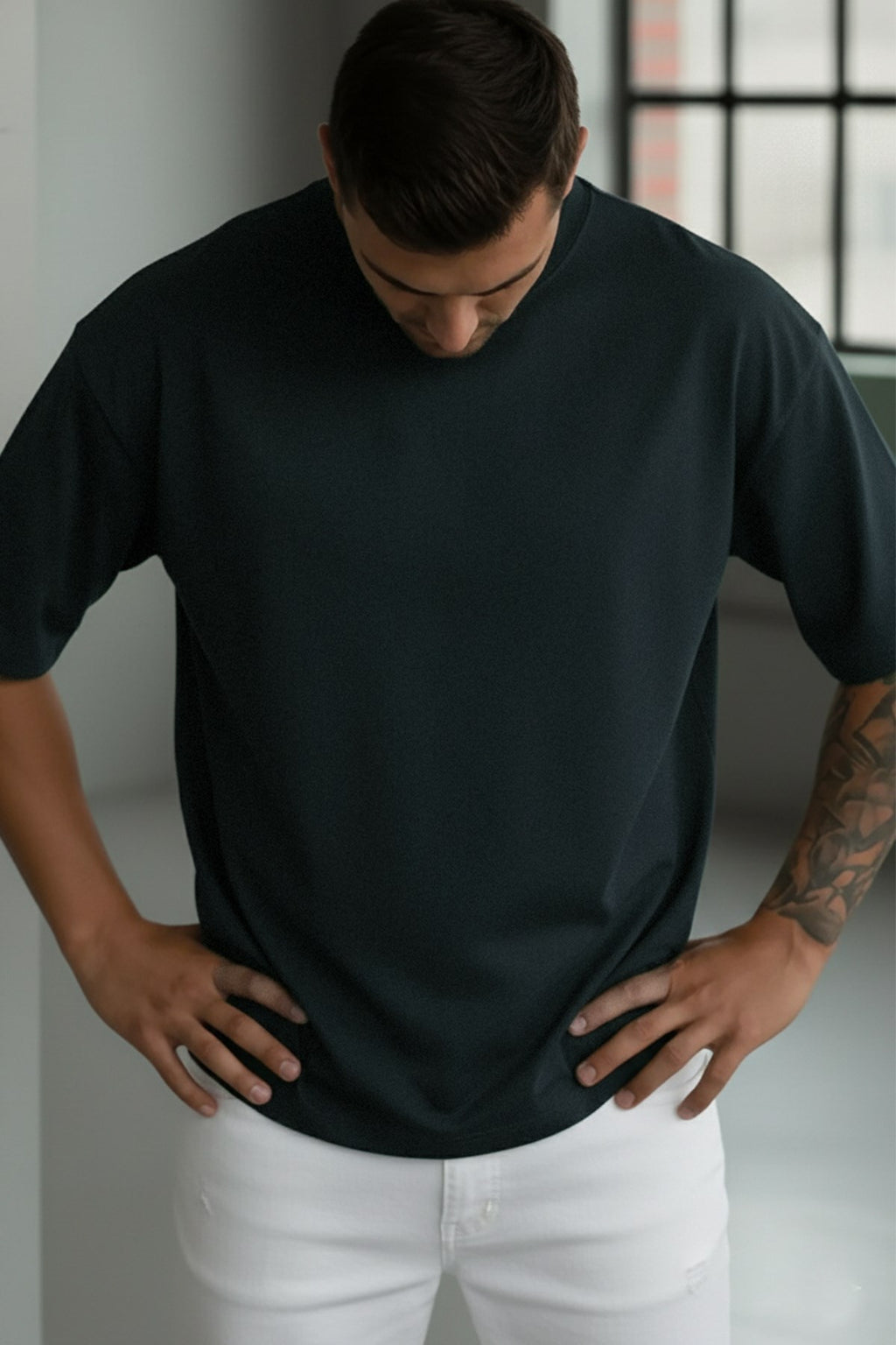1 Adet Erkek Koyu Petrol Yeşil Basic Düz Baskısız Oversize Salas Loose Fit T-shirt