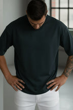 1 Adet Erkek Koyu Petrol Yeşil Basic Düz Baskısız Oversize Salas Loose Fit T-shirt