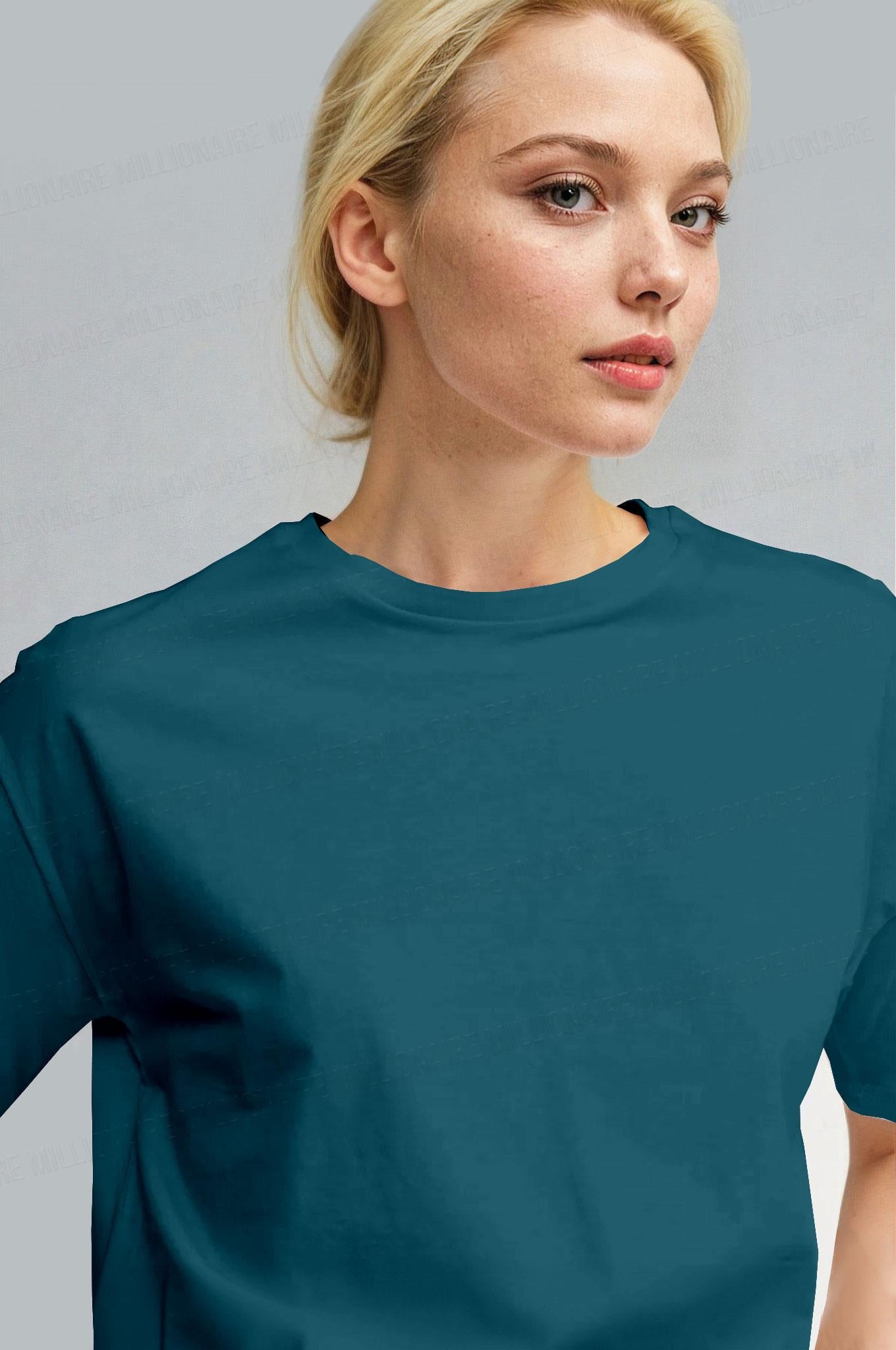 Kadın Petrol Mavisi Nefes Alan Bisiklet Yaka Regular Fit Normal Kesim Baskisiz Basic T-Shirt
