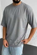 Erkek Gri Basic Düz Baskısız Oversize Salas Boyfriend T-Shirt