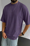 Erkek Mor Basic Düz Baskısız Oversize Salas Boyfriend T-Shirt