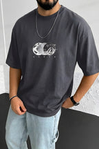 Erkek Füme Earth Oversize Fit Bol Geniş Kalıp Salaş Kesim T-shirt