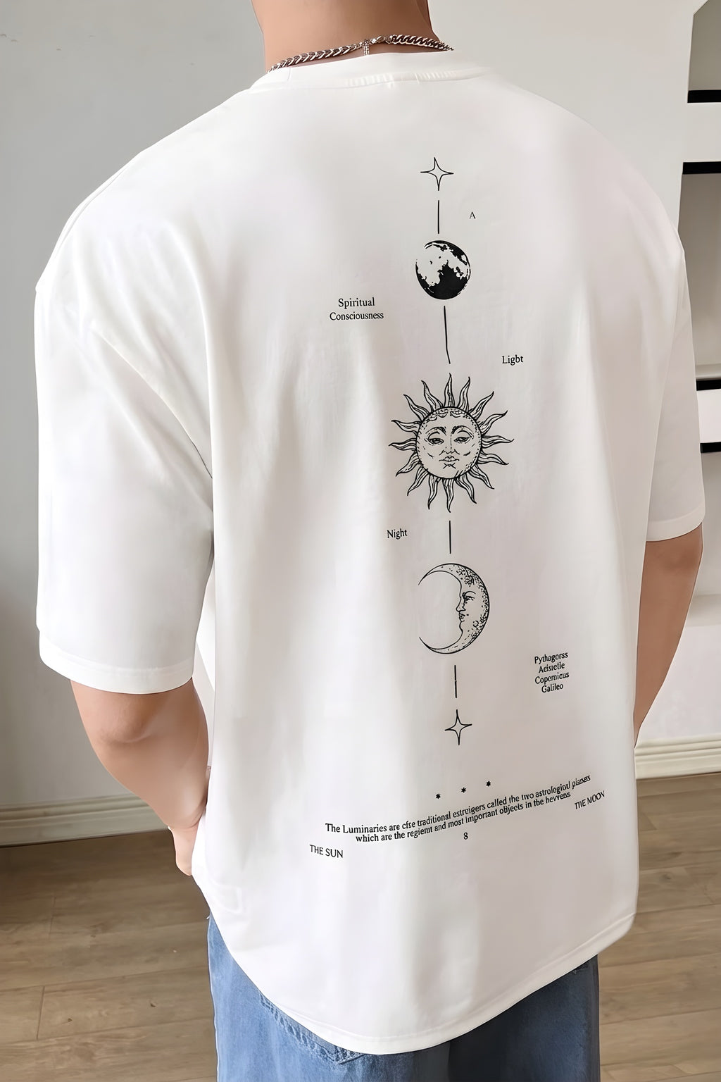 Erkek The Moon Beyaz Bisiklet Yaka Oversize Salas T-Shirt