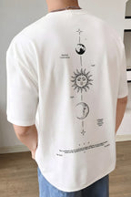 Erkek The Moon Beyaz Bisiklet Yaka Oversize Salas T-Shirt