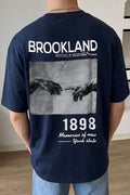 Erkek 1898 Baskılı Lacivert Oversize Salas T-Shirt