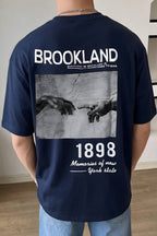 Erkek 1898 Baskılı Lacivert Oversize Salas T-Shirt