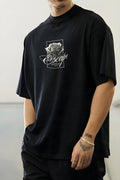 Erkek Siyah Black Rose Oversize Fit Bol Geniş Kalıp Salaş Kesim T-shirt