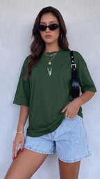 Kadın Nefti Yeşil Geyik Oversize Salas Boyfriend T-shirt