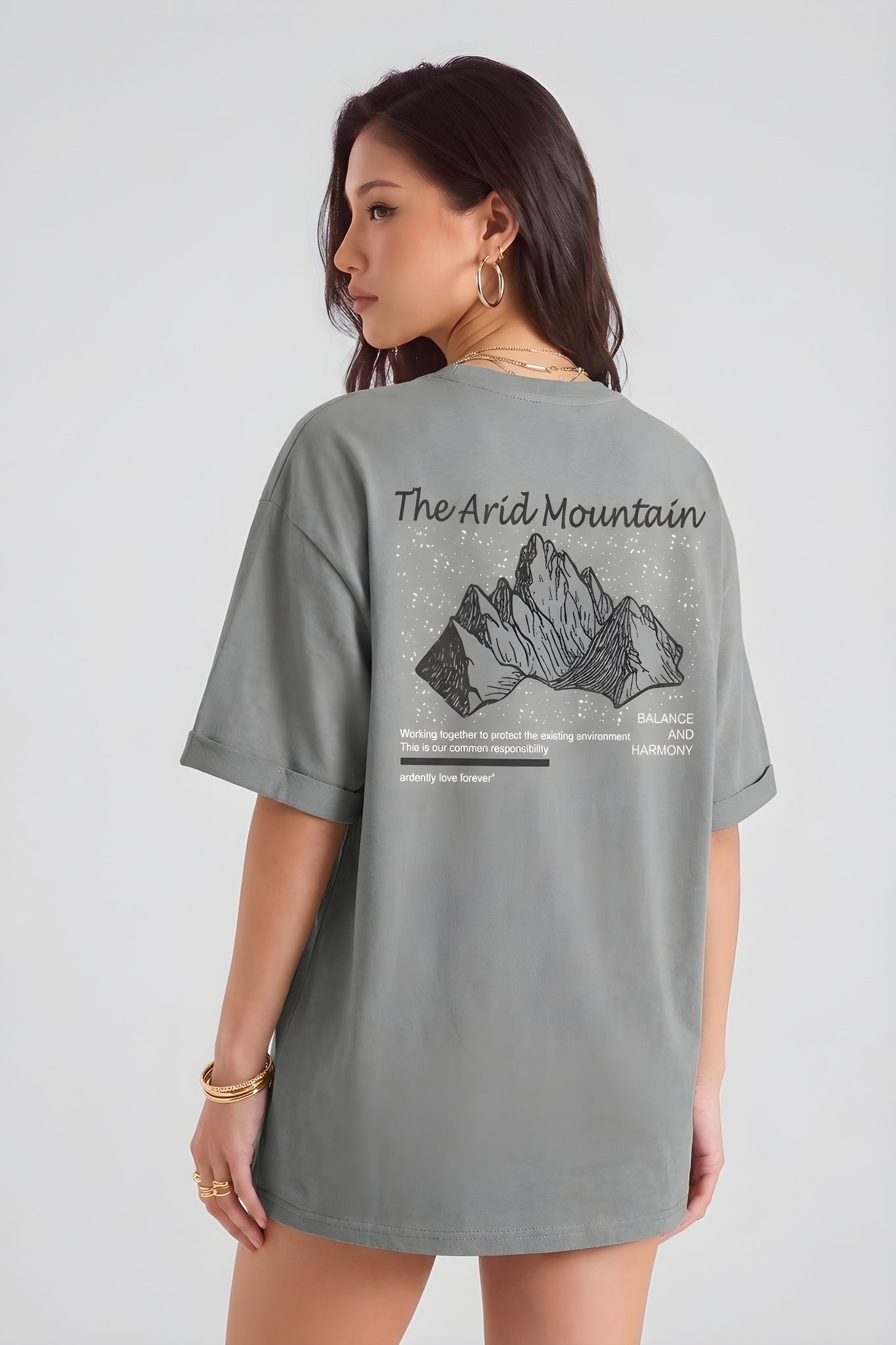 Arid Mountain Gri Oversize Salas Boyfriend Kadın T-Shirt