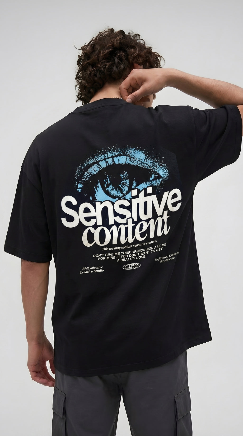 Erkek Siyah Göz Baskılı Sensitive Oversize Fit Bol Geniş Kalıp Salaş Kesim T-shirt