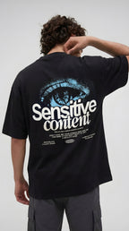 Erkek Siyah Göz Baskılı Sensitive Oversize Fit Bol Geniş Kalıp Salaş Kesim T-shirt