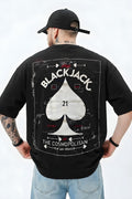 Erkek Siyah Black Jack Oversize Fit Bol Geniş Kalıp Salaş Kesim T-shirt