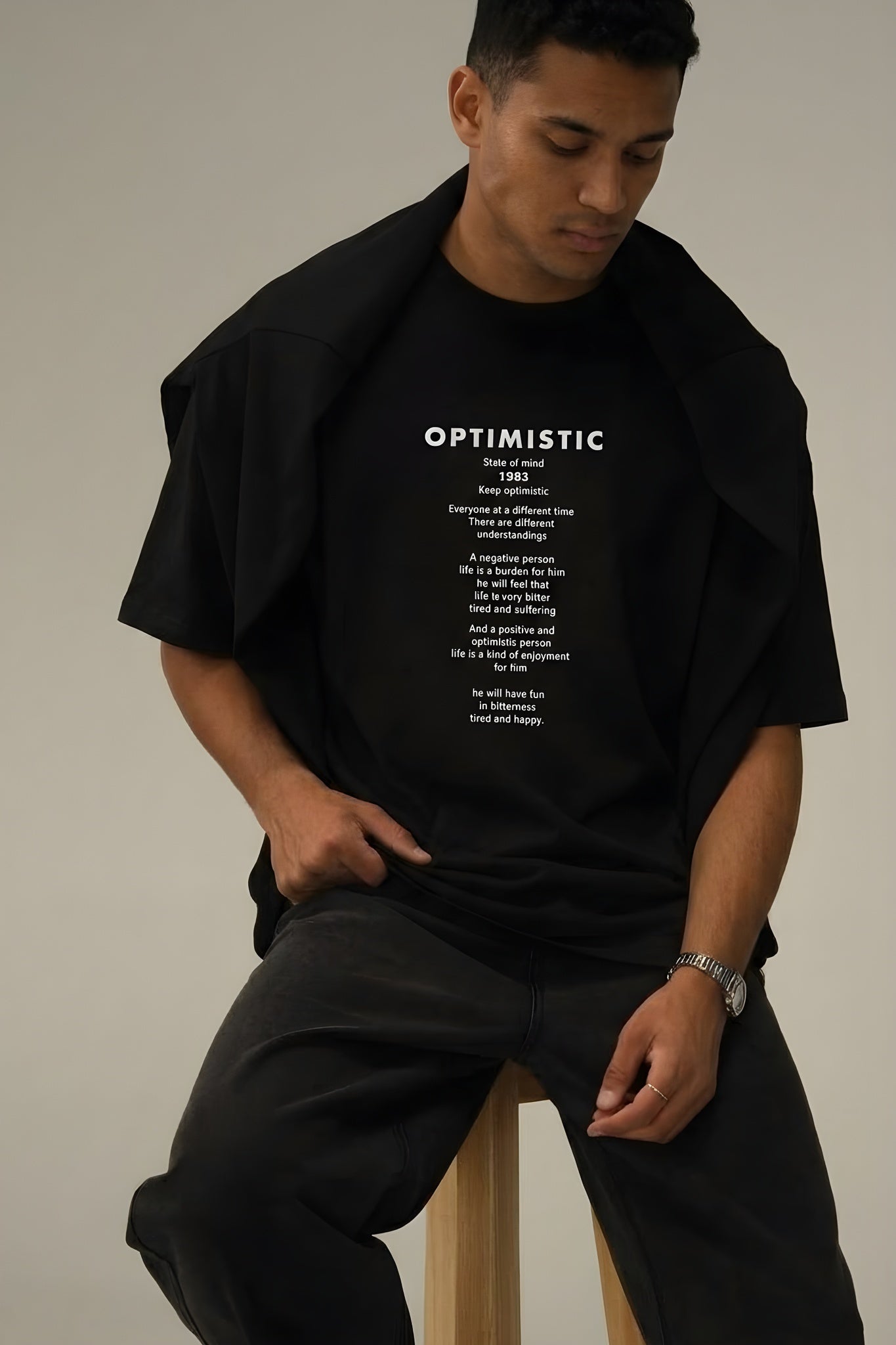 Erkek Siyah Optimistic Oversize Salas Boyfriend T-Shirt