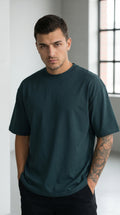 1 Adet Erkek Koyu Petrol Yeşil Basic Düz Baskısız Oversize Salas Loose Fit T-shirt