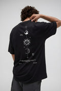 Erkek The Moon Siyah Bisiklet Yaka Oversize Salas T-Shirt