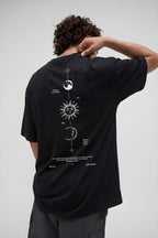 Erkek The Moon Siyah Bisiklet Yaka Oversize Salas T-Shirt