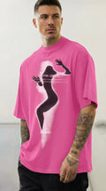 Erkek Fuşya Siluet Sensitive Content Oversize Fit Bol Geniş Kalıp Salaş Kesim T-shirt