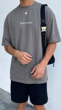 Erkek Füme Spectacular Beyaz Baskılı Oversize Salas T-Shirt