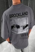 Erkek 1898 Baskılı Gri Oversize Salas Boyfriend T-Shirt