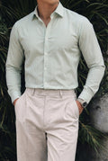 Bogota Beyaz Yeşil İnce Dik Çizgili Regular Rahat Kalıp Gömlek