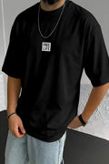 Erkek Free Life Siyah Bisiklet Yaka Oversize Salas T-Shirt