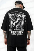 Erkek Siyah Creatures Oversize Fit Bol Geniş Kalıp Salaş Kesim T-shirt