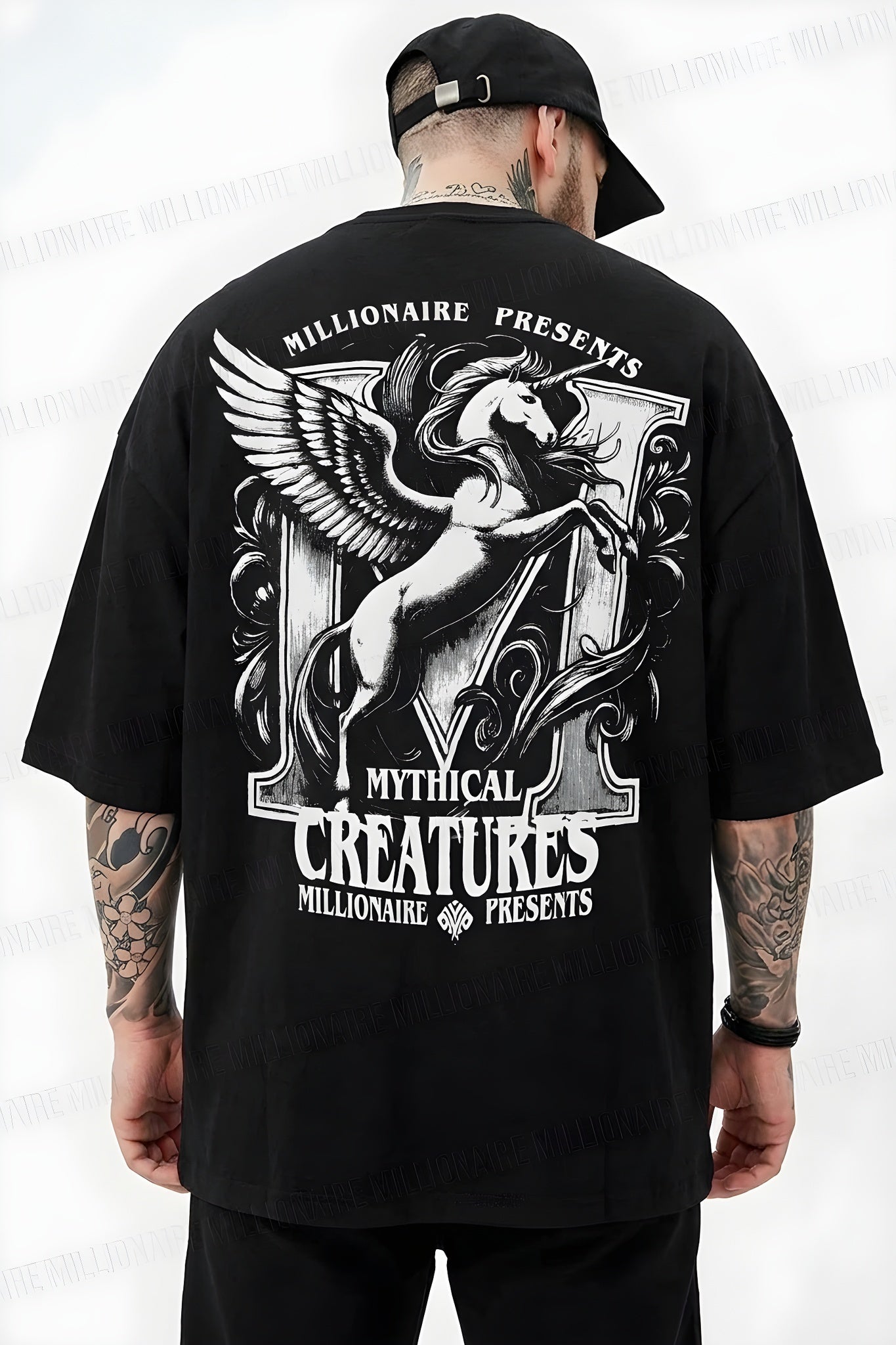 Erkek Siyah Creatures Oversize Fit Bol Geniş Kalıp Salaş Kesim T-shirt