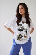 Kadın Ekru Beyaz Fashion Oversize Fit Bol Geniş Kalıp Salaş Kesim T-shirt