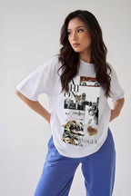 Kadın Ekru Beyaz Fashion Oversize Fit Bol Geniş Kalıp Salaş Kesim T-shirt