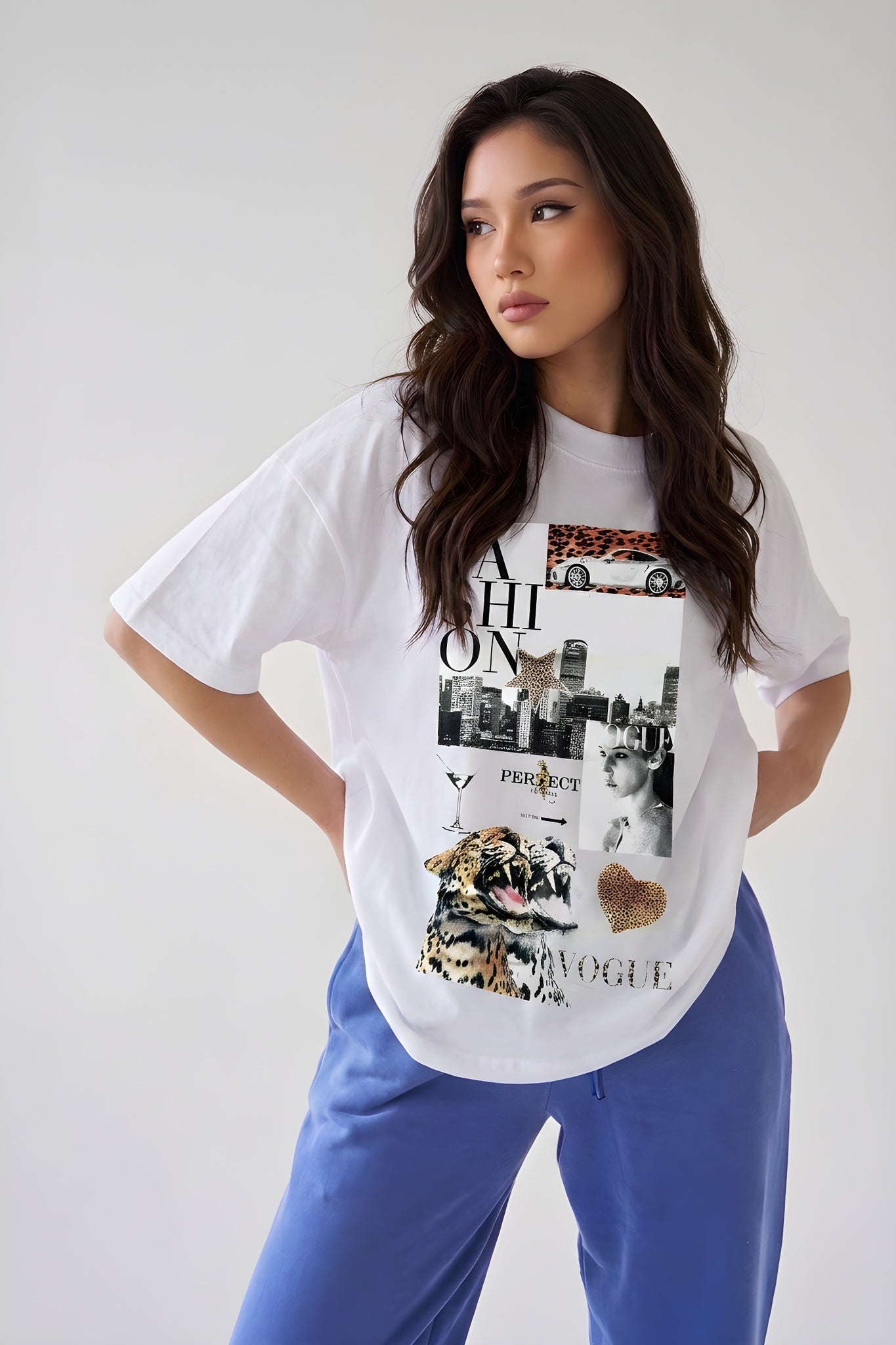 Kadın Ekru Beyaz Fashion Oversize Fit Bol Geniş Kalıp Salaş Kesim T-shirt