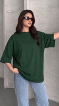 Kadın Nefti Basic Düz Baskısız Oversize Salas T-Shirt