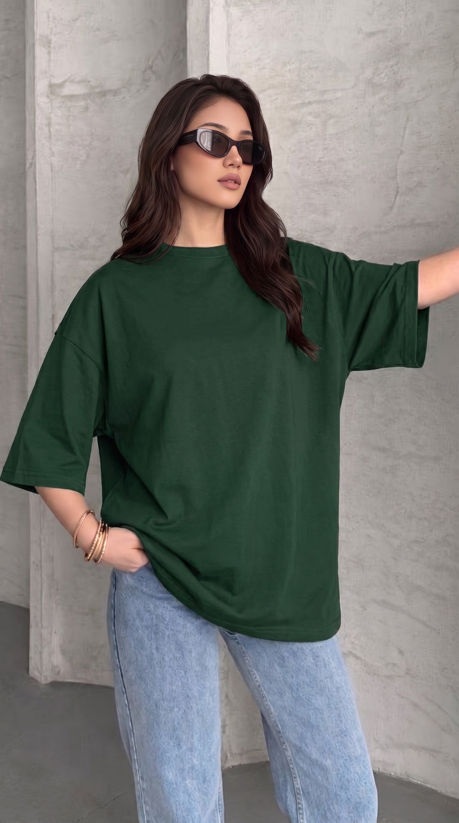 Kadın Nefti Basic Düz Baskısız Oversize Salas T-Shirt