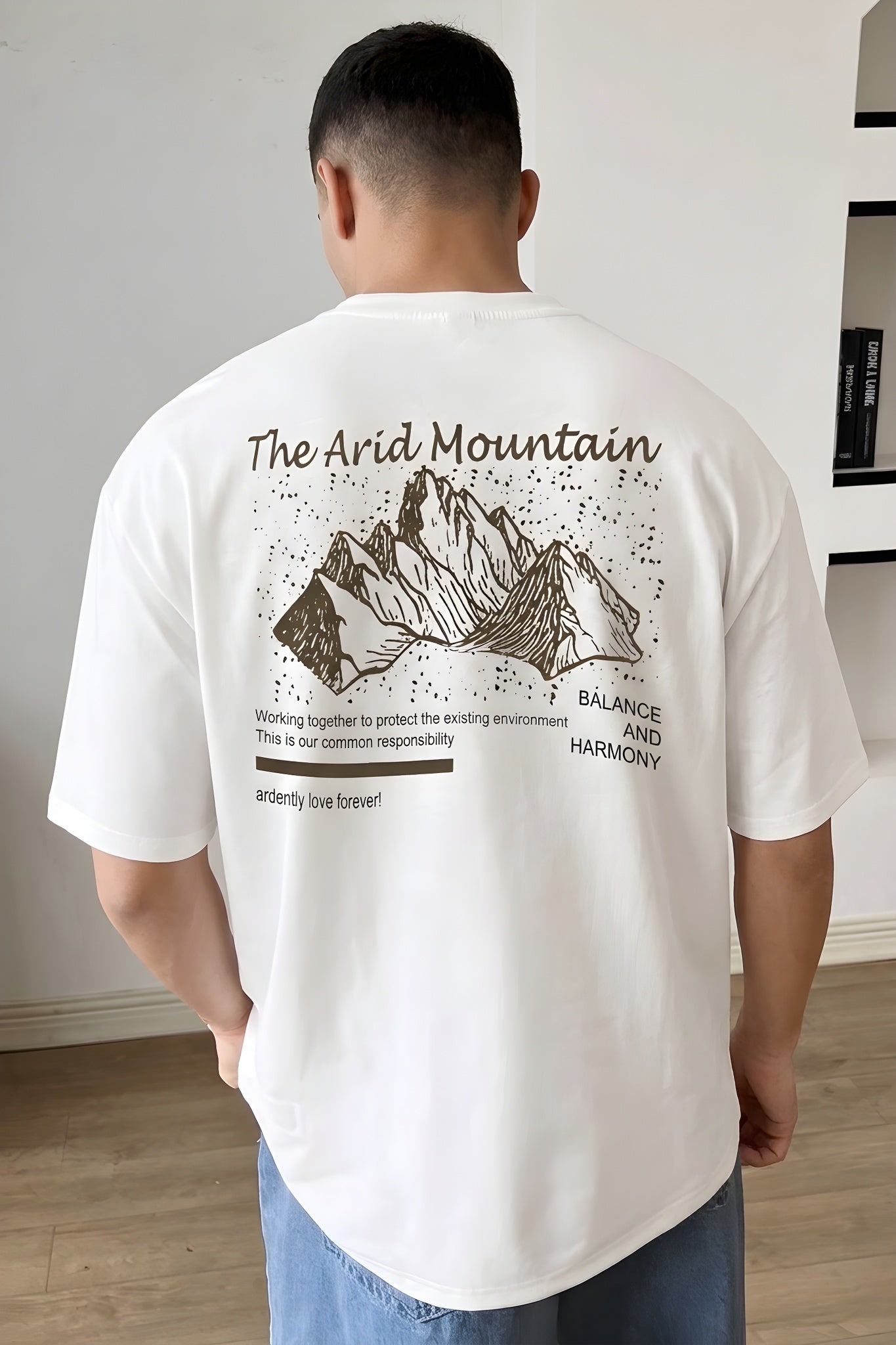 Erkek Arid Mountain Oversize Ekru Beyaz Salas T-Shirt