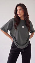 Kadın Free Life Füme Bisiklet Yaka Oversize Salas T-Shirt