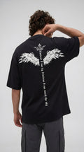 Erkek Siyah I Can Fly Oversize Fit Bol Geniş Kalıp Salaş Kesim T-shirt
