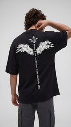 Erkek Siyah I Can Fly Oversize Fit Bol Geniş Kalıp Salaş Kesim T-shirt