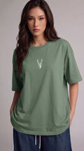 Kadın Açık Yeşil Geyik Oversize Salas Boyfriend T-shirt