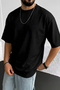 Erkek Siyah Basic Düz Baskısız Oversize Salas Boyfriend T-Shirt