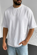 Erkek Beyaz Basic Düz Baskısız Oversize Salas Boyfriend T-Shirt