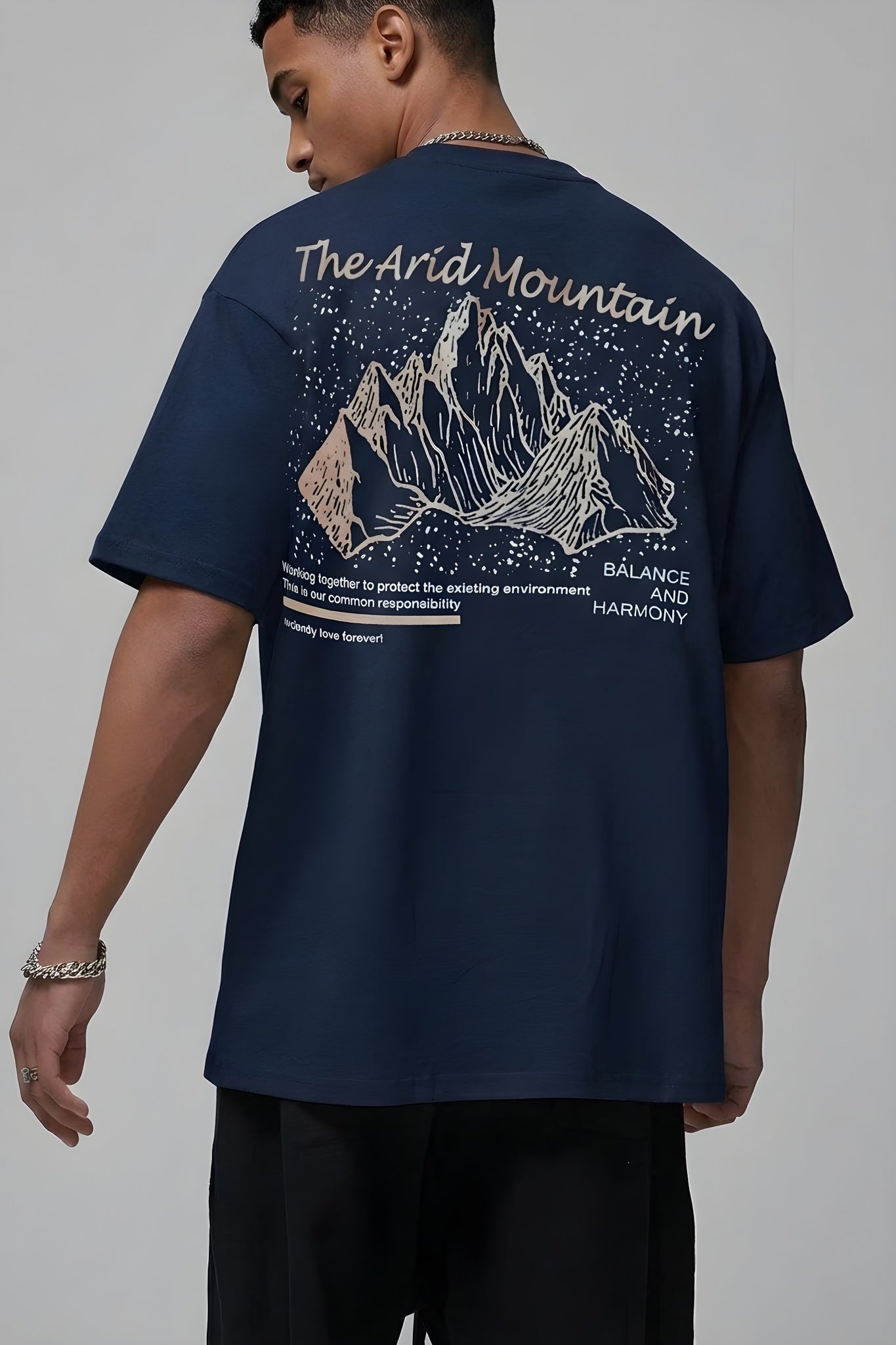Erkek Arid Mountain Oversize Lacivert Salas T-Shirt