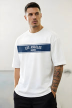 Erkek Ekru Beyaz City Of Angels Oversize Fit Bol Geniş Kalıp Salaş Kesim T-shirt