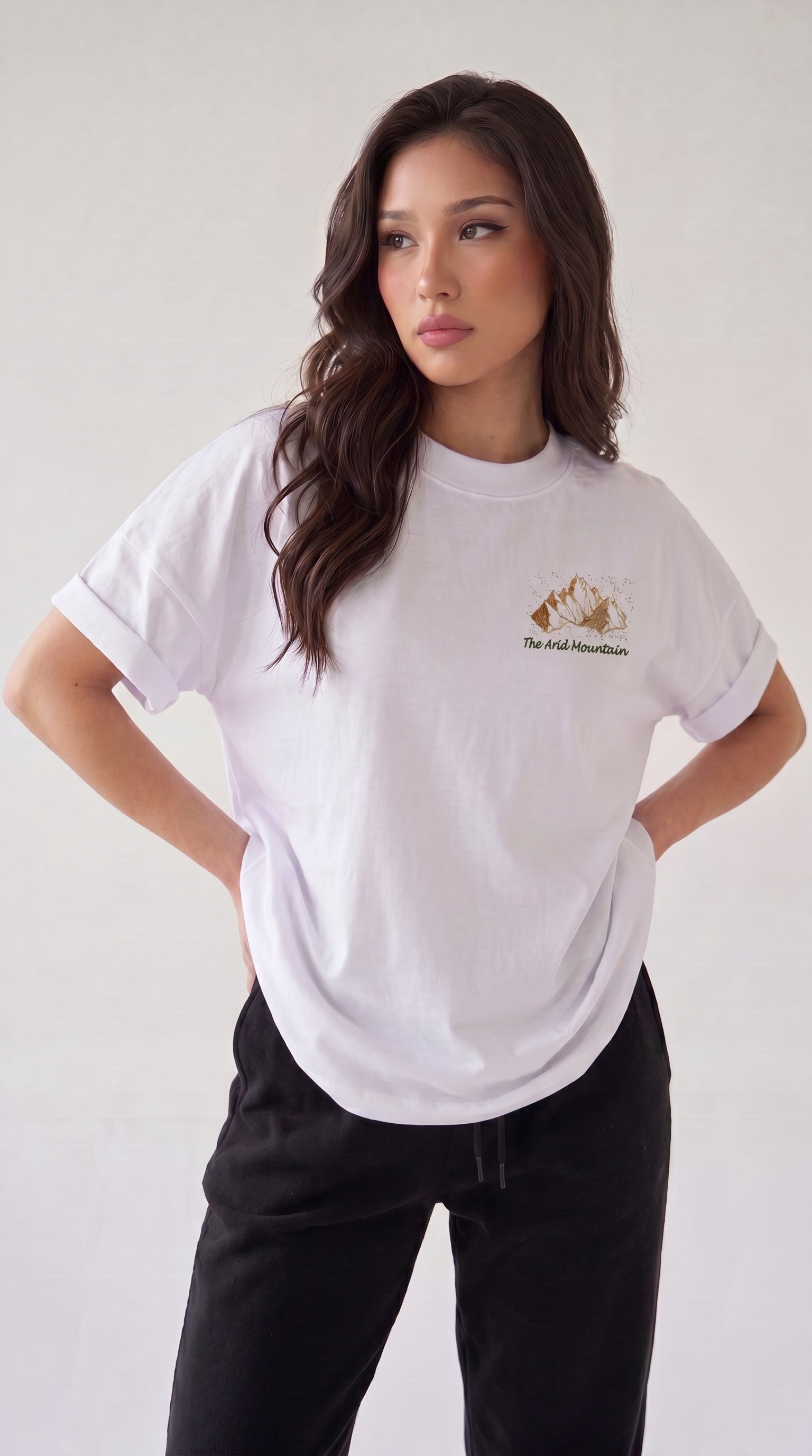 Arid Mountain Beyaz Oversize Salas Boyfriend Kadın T-Shirt