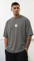 Erkek Gri Free Life Bisiklet Yaka Oversize Salas T-Shirt