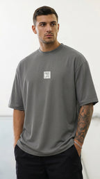 Erkek Gri Free Life Bisiklet Yaka Oversize Salas T-Shirt