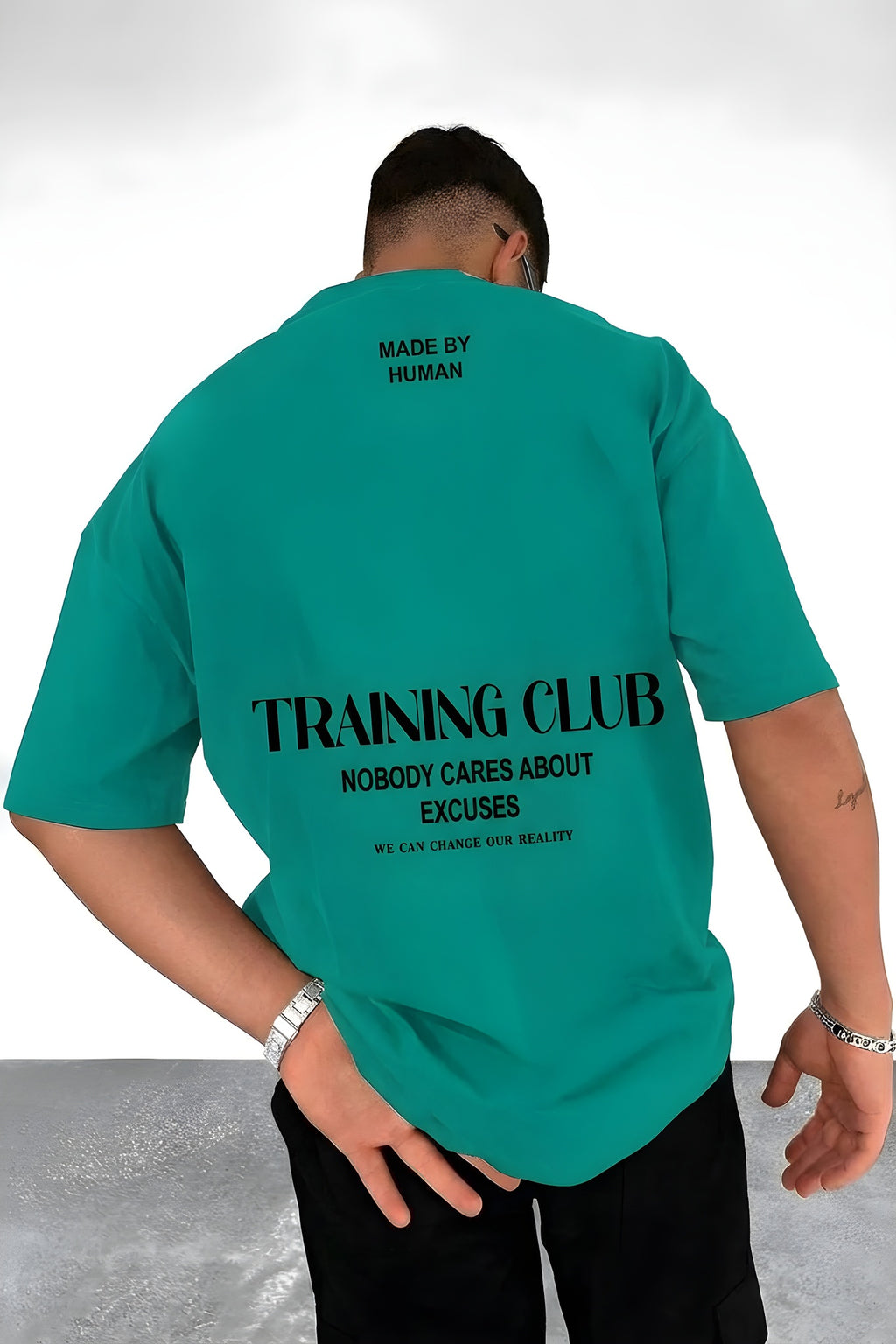 Erkek Bntn Yeşil Training Club Oversize Fit Bol Geniş Kalıp Salaş Kesim T-shirt