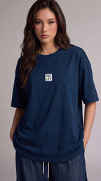 Kadın Lacivert Free Life Bisiklet Yaka Oversize Salas T-Shirt
