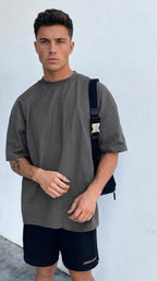 1 Adet Erkek Antrasit Melanj Basic Düz Baskısız Oversize Salas Loose Fit T-shirt